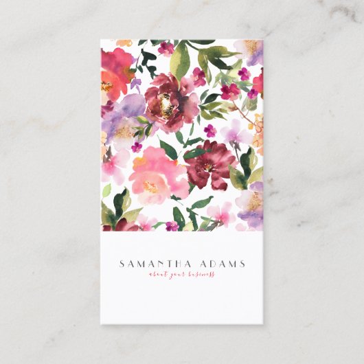 ピンクのエレガント水彩花の名刺 名刺 (正面)