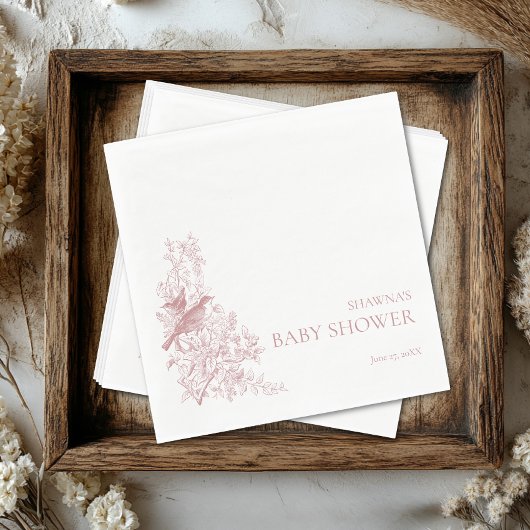 ピンクのエレガント自然の鳥の赤ちゃんシャワー スタンダードランチョンナプキン