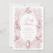 ピンクのエレガント自然の鳥の赤ちゃんシャワー 招待状 (正面)