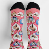 ピンクのエレガント赤いハートパターン | 5フォトコラージュ ソックス (上部)