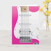 ピンクのエレキギターの挨拶状 カード (黄色い花)