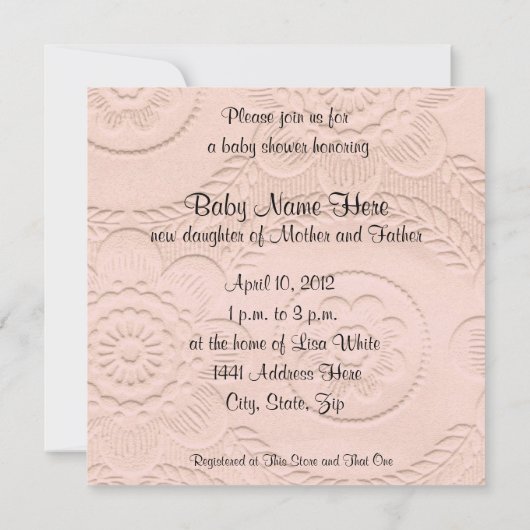 ピンクのエンボスの一見のベビーシャワーの招待状 招待状 (裏面)