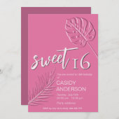 ピンクのエンボス離れ熱帯の夏の甘さ16 招待状 (正面/裏面)