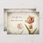 ピンクのオウムのチューリップの応答カード 出欠カード (正面/裏面)