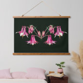 ピンクのオダマキの花のミラー抽象画 吊り下げ型タペストリー (寝室)