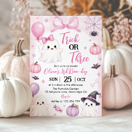 ピンクのオバケのトリック・オア・スリー ハロウィン 誕生日 招待状