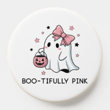 ピンクのオバケのハロウィン かわいいスプーキーなスマホグリップ