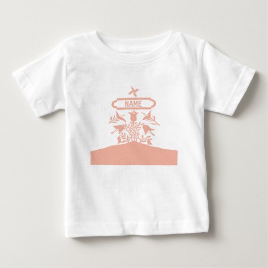 ピンクのオランダ花、名前の追加 ベビーTシャツ (正面)