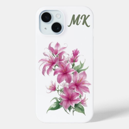 ピンクのオリエンタルユリの花のモノグラム携帯ケース Case-Mate iPhoneケース (裏面)
