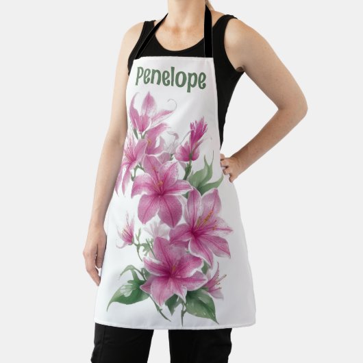 ピンクのオリエンタルリリーパーソナライズされた花 エプロン (インサイチュ)
