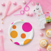 ピンクのオレンジおよび黄色の水玉模様の紙皿 ペーパープレート (パーティー)