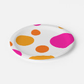 ピンクのオレンジおよび黄色の水玉模様の紙皿 ペーパープレート (アングル)