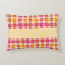 ピンクのオレンジとクリームジンガムのアクセント枕
