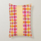 ピンクのオレンジとクリームジンガムのアクセント枕 アクセントクッション (正面(垂直))