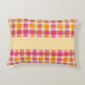 ピンクのオレンジとクリームジンガムのアクセント枕 アクセントクッション (裏面)