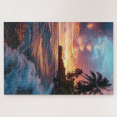 ピンクのオレンジと黄色のトロピカルデュスクセレニティ ジグソーパズル (横)