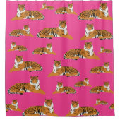 ピンクのオレンジタイガー動物のパターン シャワーカーテン (正面)