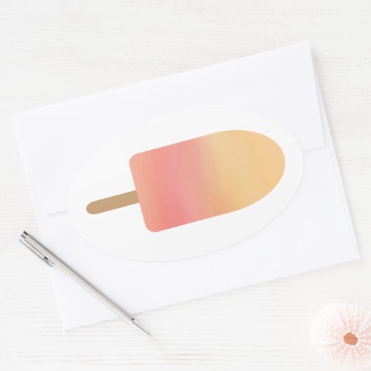 ピンクのオレンジポスシクル夏の凍っていご馳走 楕円形シール (封筒)