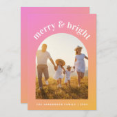 ピンクのオレンジメリー色の明るい写真のアーチ型フレーム シーズンカード (正面/裏面)