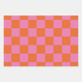 ピンクのオレンジ市松模様にのパターン ラッピングペーパーシート (正面2)