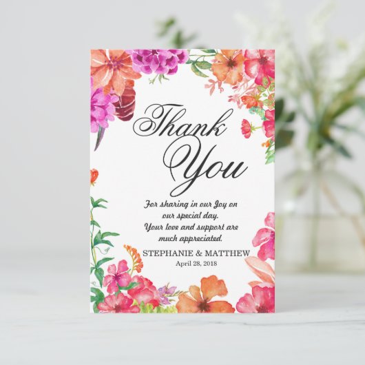 ピンクのオレンジ水彩画の庭のサンキューカード サンキューカード (スタンド正面)