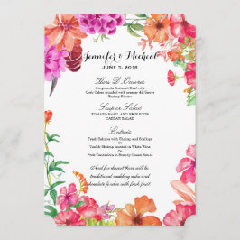 ピンクのオレンジ水彩画の庭園の結婚式メニュー メニュー