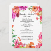 ピンクのオレンジ水彩画の庭園の結婚式メニュー メニュー (正面/裏面)