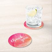 ピンクのオレンジ水彩画の結婚式のコースター ラウンドペーパーコースター (インサイチュ)