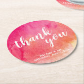 ピンクのオレンジ水彩画の結婚式のコースター ラウンドペーパーコースター (アングル)