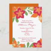 ピンクのオレンジ熱帯ハイビスカスの花のブライダルシャワー 招待状 (正面/裏面)
