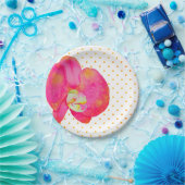 ピンクのオレンジ色のオーキッド絵画の水色 ペーパープレート (パーティー)