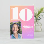 ピンクのオレンジ色のグラデーション10thの誕生日招待状 招待状 (スタンド正面)