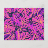 ピンクのオレンジ色のトロピカル葉なの結婚式の日付を保存 (裏面)