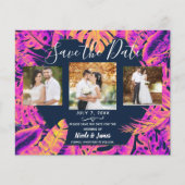 ピンクのオレンジ色のトロピカル葉なの結婚式の日付を保存 (正面)