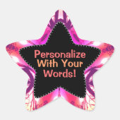 ピンクのオレンジ色のネクタイ染めパターンのスターのステッカー 星シール (正面)