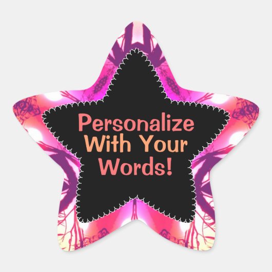 ピンクのオレンジ色のネクタイ染めパターンのスターのステッカー 星シール (正面)