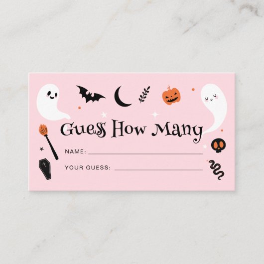 ピンクのオレンジ色のハロウィーンの赤ちゃんシャワーはいくつかを推測 エンクロージャーカード (正面)