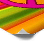 ピンクのオレンジ色のフラクタルと平和サイン ポスター (角)