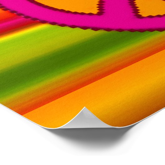 ピンクのオレンジ色のフラクタルと平和サイン ポスター (角)