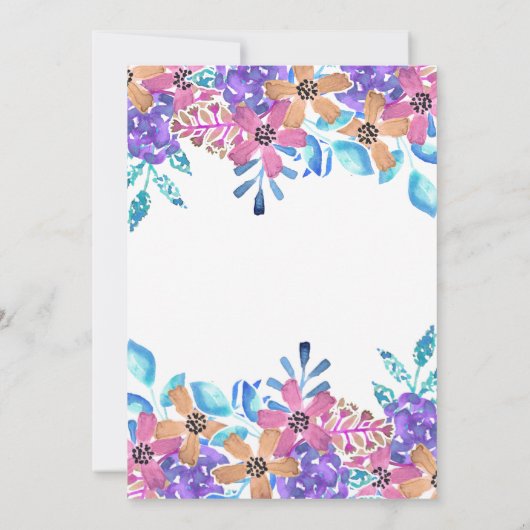 ピンクのオレンジ色のフローラ水色ベビーシャワーbyメール 招待状 (裏面)