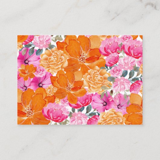 ピンクのオレンジ色のフローラ赤ちゃんシャワーアドバイスとウィッシュ エンクロージャーカード (裏面)