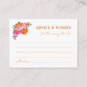 ピンクのオレンジ色のフローラ赤ちゃんシャワーアドバイスとウィッシュ エンクロージャーカード (正面)