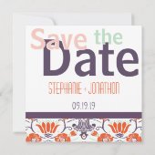 ピンクのオレンジ色のミントパープルの写真モダン日付を保存 セーブザデート (裏面)