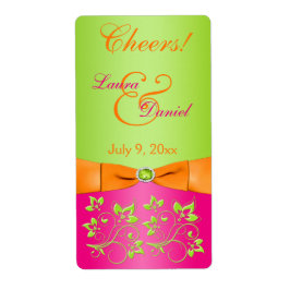 ピンクのオレンジ色のライムプリント結婚リボンのラベル ラベル