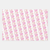 ピンクのオレンジ色のリンクハートパターン ラッピングペーパーシート (正面3)