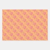 ピンクのオレンジ色のリンクハートパターン ラッピングペーパーシート (正面2)