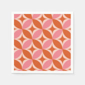 ピンクのオレンジ色の円に世紀半ばスターバスト スタンダードカクテルナプキン (正面)