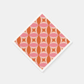 ピンクのオレンジ色の円に世紀半ばスターバスト スタンダードカクテルナプキン (角)