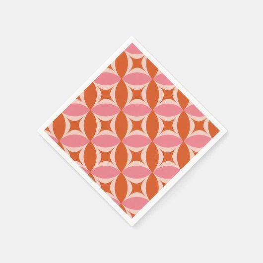 ピンクのオレンジ色の円に世紀半ばスターバスト スタンダードカクテルナプキン (角)
