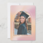 ピンクのオレンジ色の審美的グラデーション、写真の卒業 案内状 (正面)